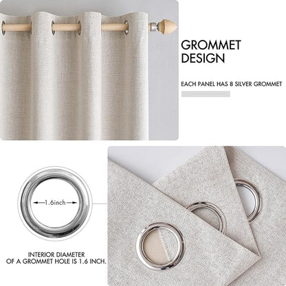 MIULEE 100% Blackout Linen Textured Curtains for Bedroom Solid Thermal Insulated Ivory Grommet Room Darkening Curtains & Drapes Luxury Decor for Living Room Nursery 52 x 132 Inch (2 Panels)