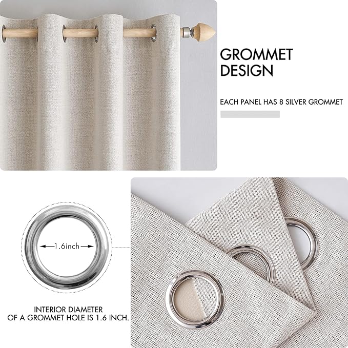 MIULEE 100% Blackout Linen Textured Curtains for Bedroom Solid Thermal Insulated Ivory Grommet Room Darkening Curtains & Drapes Luxury Decor for Living Room Nursery 52 x 96 Inch (2 Panels)
