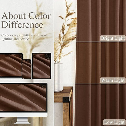 Nanspring Mocha Brown Curtains 84 Inches Long for Living Room Back Tab Linen Luxury Light Filtering Privacy Semi Sheer Curtain Farmhouse Decor Boho Textured Drapes for Bedroom 52x84 Inch,2 Panels