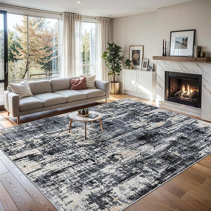 6x9 Area Rugs for Living Room - Washable Rug Modern Abstract Soft Large Neutral Non-Slip Carpet Indoor Floor Thin Carpets for Bedroom Dining Room Farmhouse Nursery Home Office Black Gold
