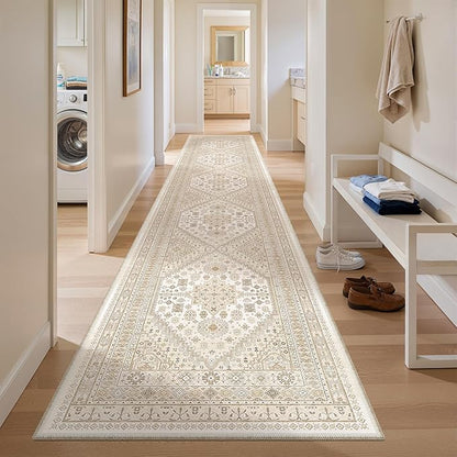 zesthome Washable Runner Rug 2.5x12 - Stain Resistant Entryway Rug,Ultra-Thin Kitchen Rugs, Anti Slip Backing Runner Rugs for Entrance Laundry Room Indoor Hallway (Cream/Beige,2.5'x12')