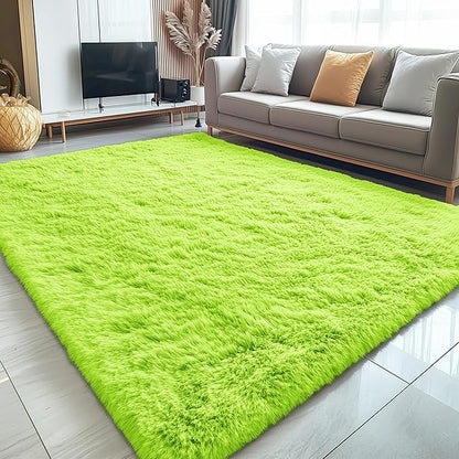 OLANLY 5x8 Machine Washable Large Area Rugs for Living Room, Bedroom, Soft Fluffy Shaggy Bedside Rug, Indoor Floor Carpet for Kids Girls and Boys, Dorms, Nursery, Home Decor Aesthetic, Lime Green