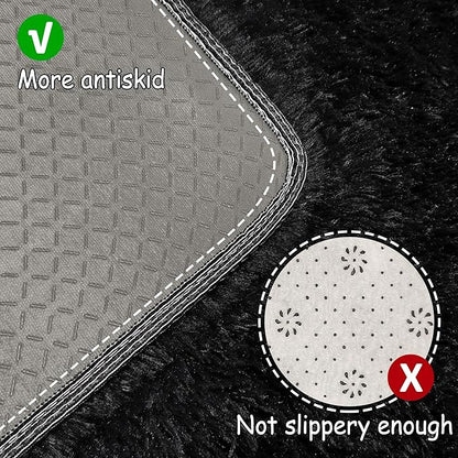 2x6 Bedside Area Rugs for Bedroom Soft Fluffy Shag Black Rug for Hallway Non-Slip Fuzzy Plush Living Room Rug Indoor Floor Carpet for Kids Rooms Dorm Nursery Modern Home Aesthetic Decor