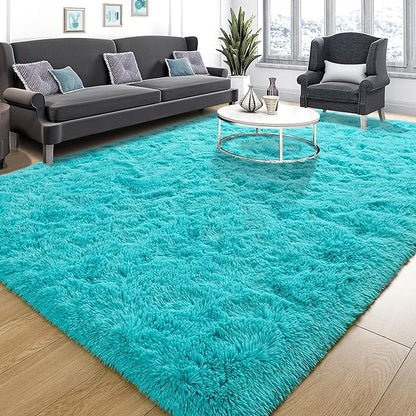 Tepook Fluffy Large Rugs for Living Room, Shag Area Rug 6x9 Soft Carpet for Bedroom, Modern Shaggy Rug for Kids Boys Girls, Plush Indoor Nursery Home Decor Rug with Non-Slip Bottom, Blue, 6 X 9 Feet