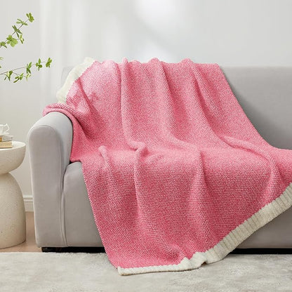 Snuggle Sac Hot Pink Throw Blanket for Couch, Pink Blanket Super Soft Microfiber Blankets Warm Cozy Knit Fuzzy Plush Lightweight Throws Gift for Women Girls, Hot Pink, 50x60 inches