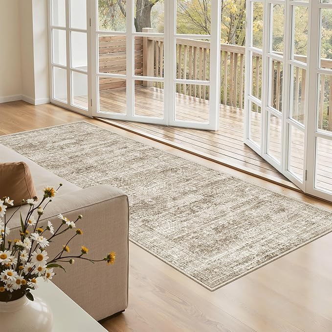 Runner Rug 3x6 Washable Non-Slip Kitchen Runner Rugs for Bathroom Laundry Room Brown Vintage Floor Carpet Runners for Hallway Entryway