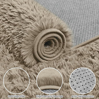 5x8 Area Rugs for Living Room: Soft Fluffy Shag Gray Camel Rugs for Bedroom, Non Slip Large Fuzzy Plush Rug Indoor Floor Carpet for Nursery Kids Boys Girls Room, Dorms, Playroom, Modern Home Decor
