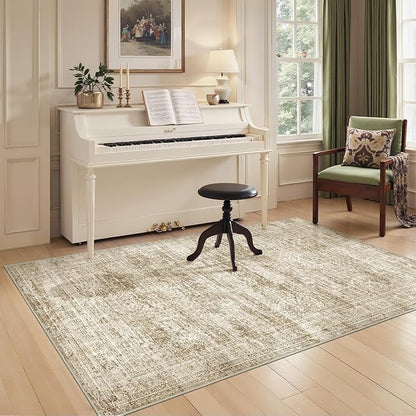3x5 Washable Area Rug for Entryway, Soft Kitchen Rugs Non Slip for Dining Room, Vintage Abstract Living Room Rug, Thin Area Rugs Indoor for Bedroom, Kids Room Decor(3'x5', Brown/Ivory)