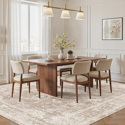 Madane 5x7 Area Rugs for Living Room, Washable Vintage Natural Rug with Non-Slip Backing, Soft Floral Print Throw Rugs Floor Low Pile Carpet for Bedroom Dining Room Farmhouse (5 x 7, Brown/Sand)