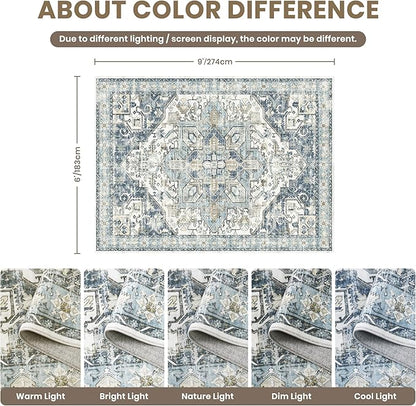 zesthome Area Rugs 6x9, Large Rugs for Living Room, Stain Resistant Washable Rug, Rugs for Bedroom with Non Slip Backing, Ultra-Thin Vintage 6x9 Area Rug