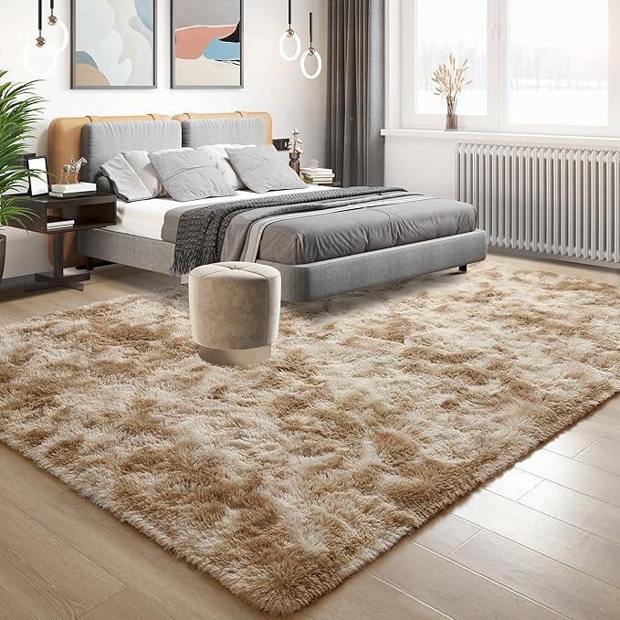 Tepook Soft Fluffy Rugs for Bedroom, 4x6 Area Rug for Living Room, Modern Shaggy Room Rug for Kids Boys Girls, Plush Throw Rugs Indoor Nursery Home Decor Rug with Non-Slip Bottom, Tie-Dyed Beige