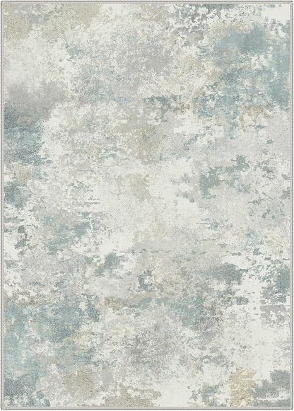 Area Rugs 5x7 for Living Room Bedroom, Modern Abstract Machine Washable Rug, Large Soft Low Pile Floor Carpet with Non Slip Backing for Dining Room, Light Cream Blue