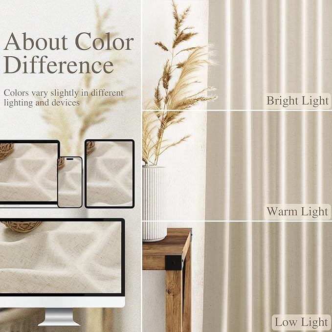 Nanspring Vanilla Linen Curtains 84 Inches Long for Living Room Light Filtering Semi Sheer Curtain Back Tab Modern Farmhouse Decor Elegant Luxury Coastal Drapes for Bedroom Office 52x84,2 Panels