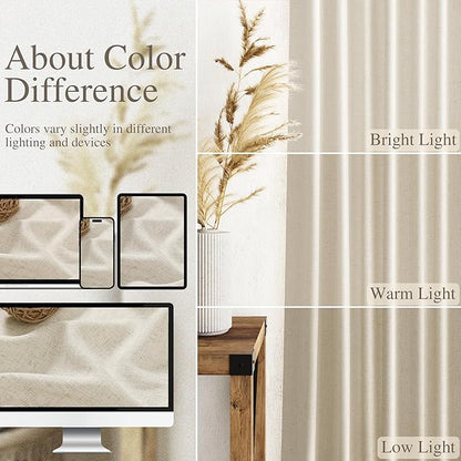 Nanspring Vanilla Linen Curtains 96 Inches Long for Living Room Modern Farmhouse Decor Luxury Light Filtering Semi Sheer Curtain Back Tab Coastal Drapes for Bedroom Office 52x96, 2 Panels