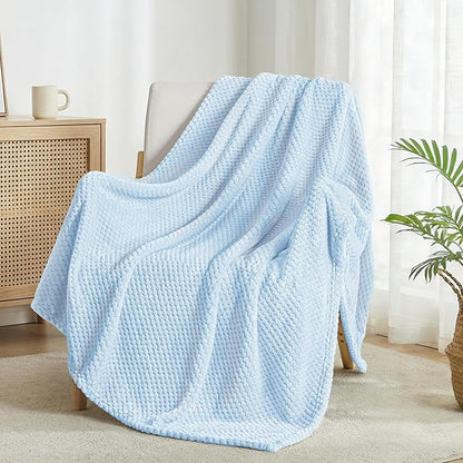 Exclusivo Mezcla Fleece Throw Blanket Extra Large, Super Soft and Warm Blankets for Couch, Sofa and Bed Waffle Textured, Cozy, Fuzzy and Lightweight (Light Blue, 50x70 Inches)