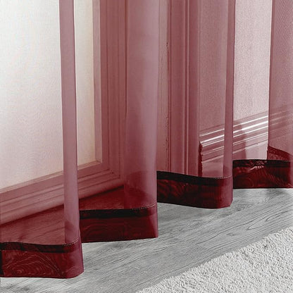 OWENIE Sheer Curtains, Sheer Curtains 63 inch Length 2 Panels Set, Rod Pocket Voile Fimly Sheer Drapes for Living Room/Bedroom, 2pcs, Each 42" W x 63" L, Burgundy