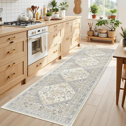 Runner Rug 2x8 Runners for Hallways Non Slip Washable, Vintage Hallway Runner Rugs for Living Room, Low Pile Soft Hallway Rug for Kitchen Bedroom Laundry Room Rug(Beige,2'x8')
