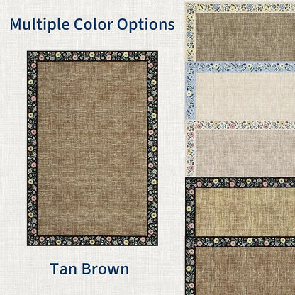 GarveeHome Washable Living Room Rug 9x12 Floral Bordered Area Rugs Soft Thin Indoor Carpet for Bedroom Modern Throw Aesthetic Mat Non Slip Stain Resistant Carpet for Dining Room Office, Brown