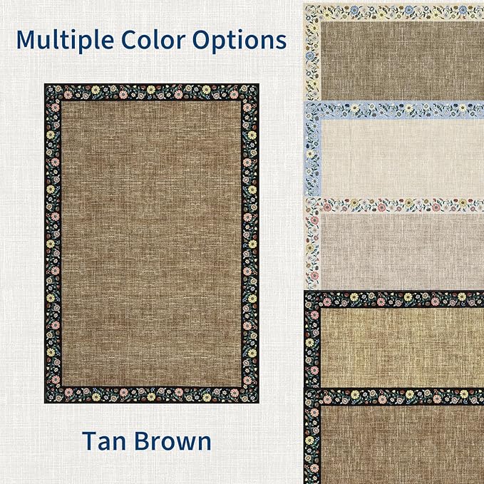 GarveeHome Entryway Rug 2x6 Modern Bordered Runner Rug Washable Kitchen Runners for Hallway Non-Slip Low-Pile Soft Carpet Floral Print Bathroom Mat for Bedroom Laundry Room, Brown