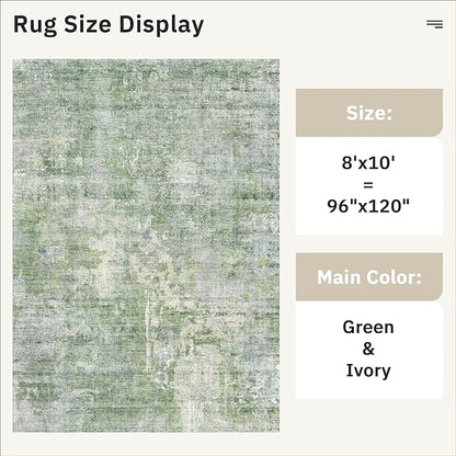 Abstract Rug 8x10 Large Living Room Rugs Neutral Modern Washable Area Rugs for Bedroom Dining Room Non-Slip Stain Resistant Foldable Thin Rug Green