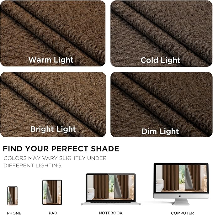 Joydeco Blackout Curtains for Bedroom - 100% Light Blocking 2 Panels Cappuccino Drapes 37" W x 96" L, Thermal Insulated Room Darkening Curtains, Linen Textured for Living Room, Rod Pocket & Back Tabs