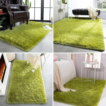 TWINNIS Super Soft Shaggy Rugs Fluffy Carpets, 4x5.9 Feet, Indoor Modern Plush Area Rugs for Living Room Bedroom Kids Room Nursery Home Decor, Upgrade Anti-Skid Rectangular Fuzzy Rug, Green