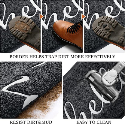 BeneathYourFeet Door Mat, Welcome Mat Low Profile Floor Mat Front Doormat Indoor and Outdoor Doormat Non Slip Rugs for Entryway, Patio, High Traffic Areas (30"x17.5", Black-Welcome)