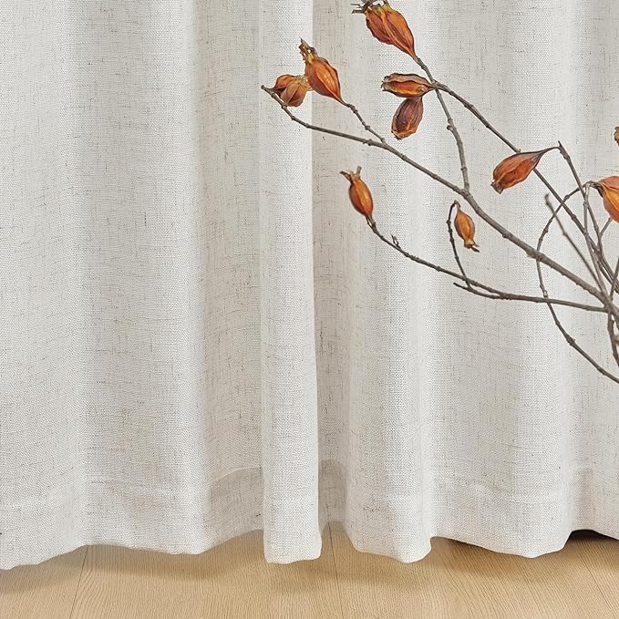 MYSKY HOME Linen Curtains for Sliding Glass Door, Back Tab Semi Sheer Curtain Panels Extra Long Floor Length Drapes Linen Texture Soft Touch Country Curtains, 50x102 Inch, Linen, Set of 2