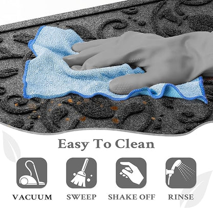 Boho Grey Floral Leaves Outdoor Indoor Entrance Doormats, Absorbent Durable Heavy Duty Welcome Front Door Mat,Thick Natural Rubber Back,Easy Clean Entryway Mat 23x35 Inch, Low Profile