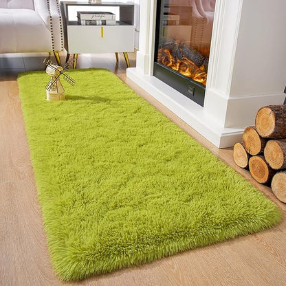 Chicrug Soft Runner Rug for Bedroom Living Room Plush Fluffy Rugs 2x6 Feet, Shag Furry Runner Carpet Non Shedding for Nursery Children Kids Girls Room Home Decorative, Green