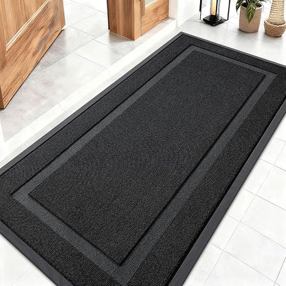 OLANLY Front Door Mat Indoor Outdoor Entrance, Waterproof All-Season, All-Weather Doormat, Sturdy Natural Rubber, Low Profile, Easy Clean Patio Porch Entryway Mat, 47x23, Jet Black
