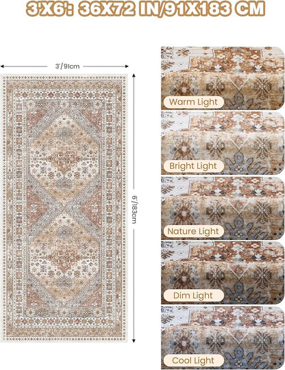3x6 Runner Rug, Thin Entryway Non Slip Washable Rugs for Entryway, Runners for Hallways, Low Pile Vintage Soft Rugs for Living Room, Kitchen, Bedroom Rug(Orange,3'x6')