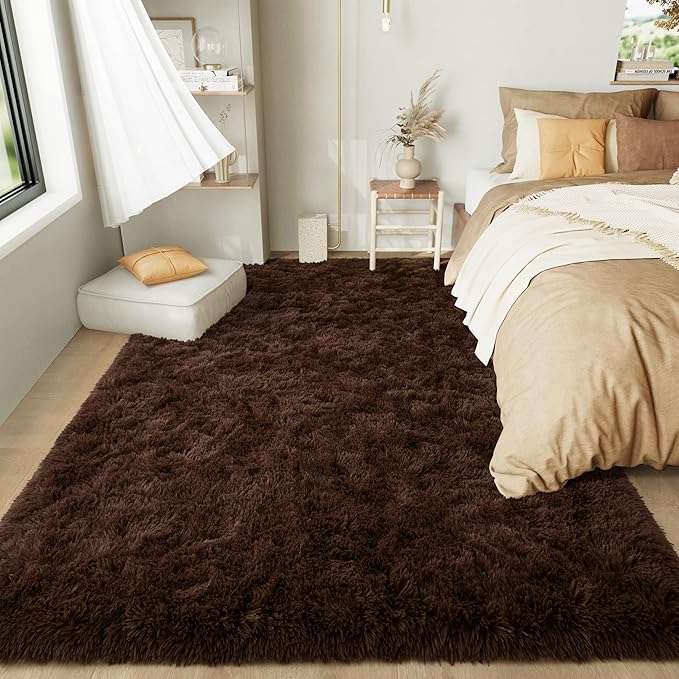 LOCHAS Ultra Soft Indoor Modern Area Rugs Fluffy Living Room Carpets for Children Bedroom Home Decor Nursery Rug 5x8 Feet, Brown