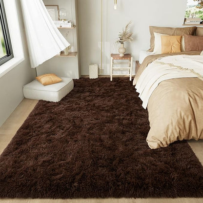 LOCHAS Ultra Soft Indoor Modern Area Rugs Fluffy Living Room Carpets for Children Bedroom Home Decor Nursery Rug 5x8 Feet, Brown