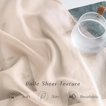 NICETOWN Taupe Voile Sheer Curtains 108 inches Long for Living Room, Grommet Airy & Elegant Light Filtering Soft Sheer Lightweight Window Treatment for Bedroom, W54 x L108, 2 Panels
