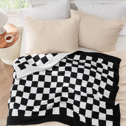 Bedsure GentleSoft Checkered Twin Blanket for Couch - Super Soft Cozy & Warm Knit Throw Blanket, Breathable, Lightweight & Fluffy Plaid Blanket for Bed, Sofa, Gifts for Women Men, Black, 60x80 Inches