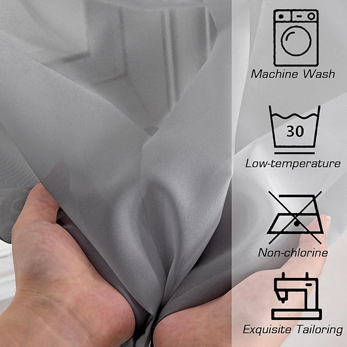 Simplebrand Grey Short Sheer Curtains 45 Inch Length for Small Windows, Rod Pocket 2 Panels Set Solid Voile Drapes Window Sheer Curtains for Bedroom Bathroom Kids Room Kitchen, 42x45 Inch, Gray