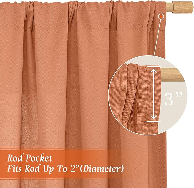 LAMIT Linen Blended Window Curtains 63 inch Length for Bedroom, Soft Thick Light Filtering Curtain Panles with Rod Pocket Privacy Drapes for Living Room, 2 Panels Set, 52 x 63 Inch, Terracotta