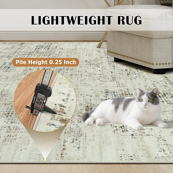 6x9 Area Rugs for Living Room Washable Rug: Anti-Skid Abstract Modern Living Room Rug Soft Thin Carpets Indoor Floor Non-Shedding Carpet for Bedroom Dining Farmhouse Nursery Gray White Blue