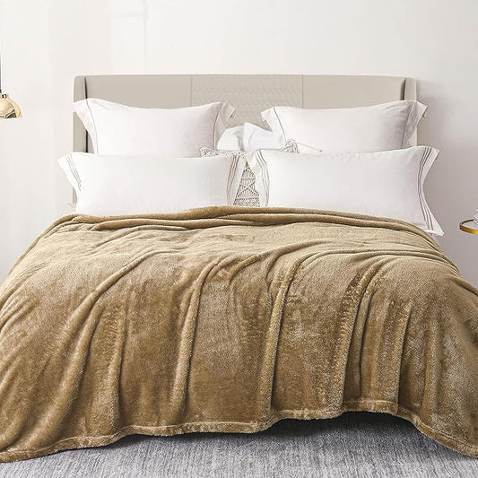 Exclusivo Mezcla Plush Fuzzy Fleece Bed Blanket Queen Size, Super Soft, Fluffy and Warm Blankets for Couch, Bed, All Season (Brown, 90x90 inches)