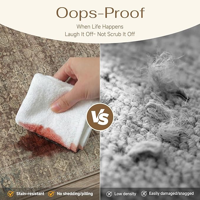 5x7 Washable Area Rug for Living Room Bedroom Vintage Rust Red Soft Low Pile Carpet Traditional Retro Non Slip Throw Rug for Dining Room Entryway Indoor Dorm Kitchen