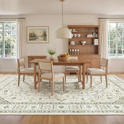 zesthome Area Rug 8x10,Ultra-Thin Washable Rugs for Living Room, Non-Slip Backing Area Rugs,Small Entryway Rug,Vintage Medallion Pattern Rugs (Beige,8'x10')
