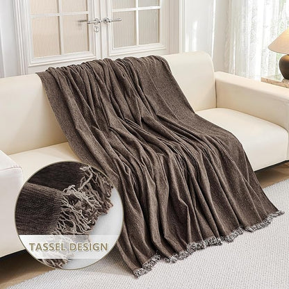 MYSKY HOME Loveseat Cover Deep Chocolate Couch Cover Sectional Couch Covers for 2 Cushion Couch Sofa Thick Universal Chenille Sofa Cover with Tassel Durable Furniture Protector for Dogs 91" x 118"