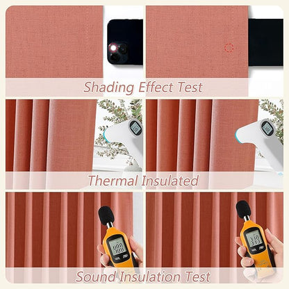 Guken Coral 100% Blackout Linen Curtains 108 Inch Length 2 Panels Set for Living Room Bedroom Back Tab Rod Pocket Thermal Insulated Farmhouse Black Out Drapes Room Darkening,52x108
