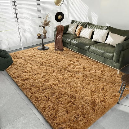 LOCHAS Ultra Soft Indoor Modern Area Rugs Fluffy Living Room Carpets for Children Bedroom Home Decor Nursery Rug 4x5.3 Feet,Khaki