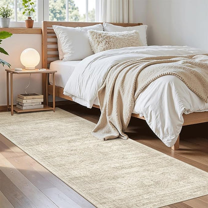 Washable Runner Rug, 2'6" x 8' Non-Slip Kitchen Vintage Foldable Hallway Runners for Entryway, Laundry, Bedroom, Beige