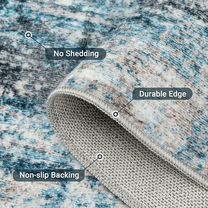 LEPEII 8x10 Area Rugs, Machine Washable Low Pile Rugs for Living Room, Modern Abstract Area Rugs for Bedroom, Large Area Rug with Non-Slip Backing for Dining Room-Blue