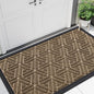 Smiry Front Door Mat Outside Entrance, Heavy Duty Sturdy Natural Rubber Doormat, Trap Dirt and Moisture, Easy Clean Low Profile Mats for Indoor Outdoor Entry, Grid Geometric (47x23, Brown)