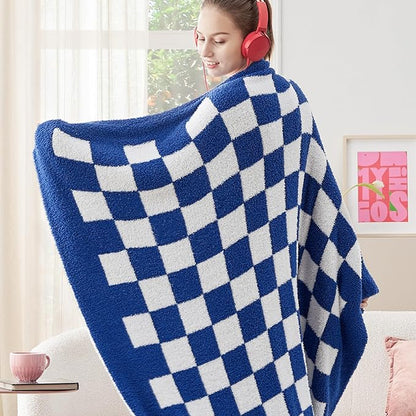 Bedsure GentleSoft Checkered Throw Blanket for Couch - Super Soft Cozy & Warm Knit Navy Blue Blankets, Breathable, Lightweight & Fluffy Plaid Blanket for Bed, Sofa, Gifts for Women Men, 50x60 Inches
