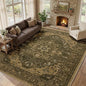 Area Rugs 9'x12' Washable Non-Slip, Floral Vintage Distress Print Pattern Medallion Carpet for Living Room Bedroom Dining Room, Brown Dark Brown